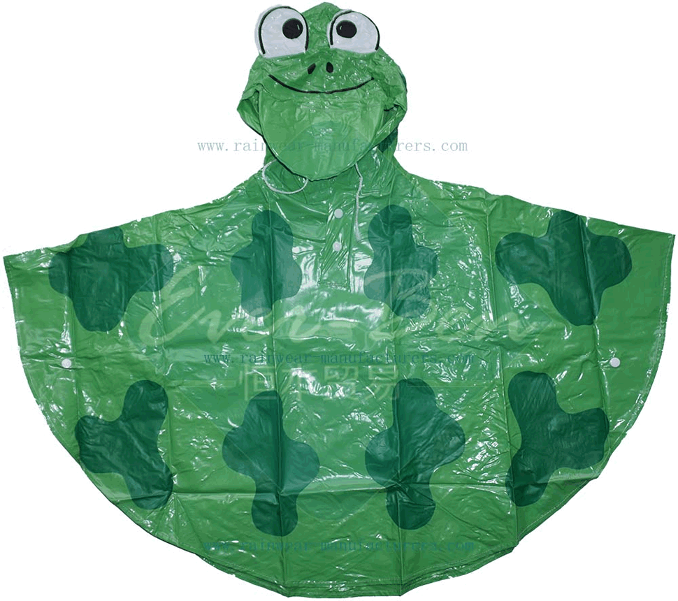 Green PVC Kids Rain Gear with Printing
